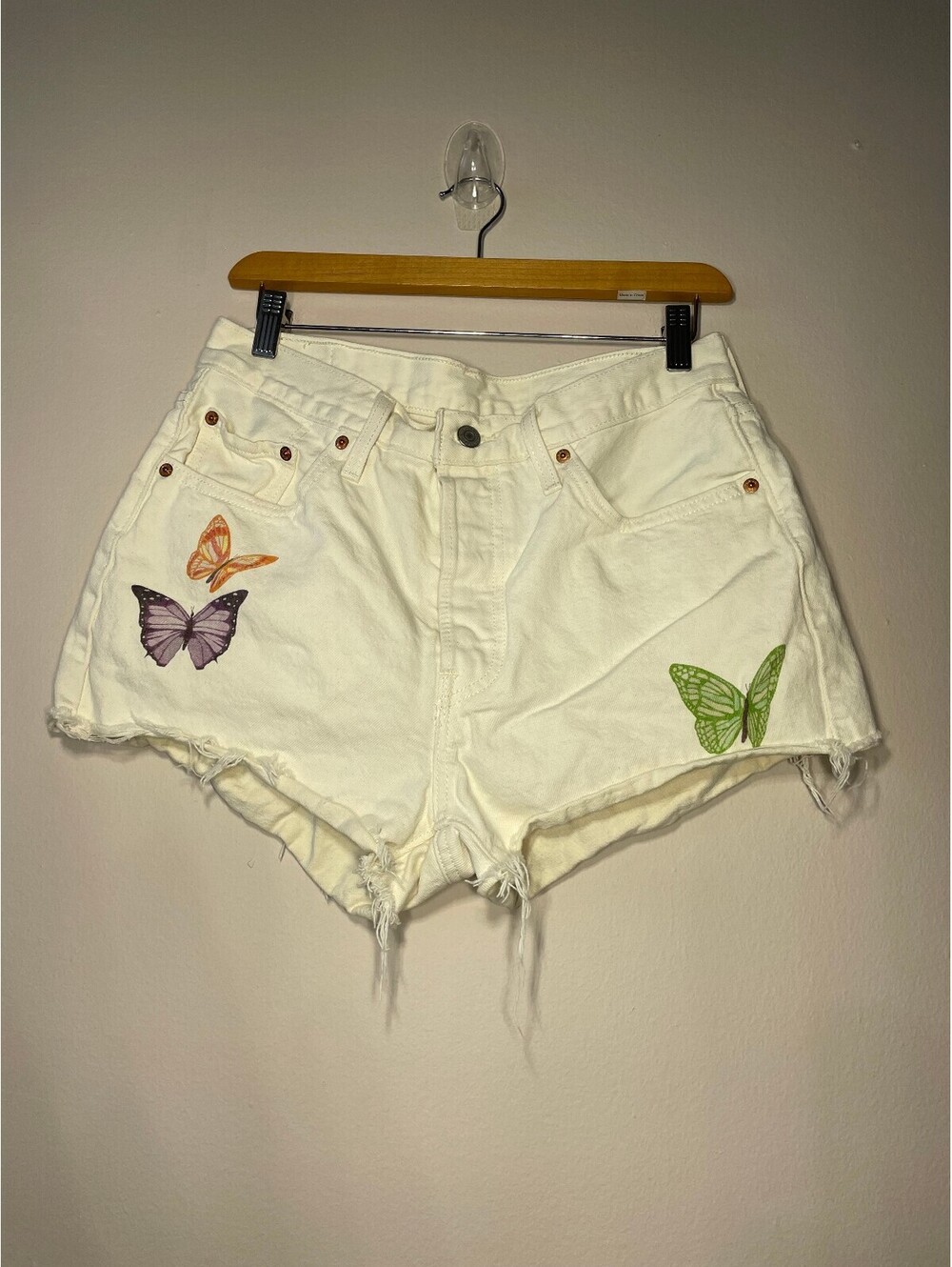 Levi’s 501 Cream Butterfly Shorts Fairycore Y2K Coquette